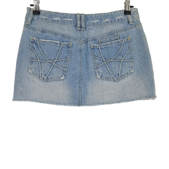 Hand Embroidered Aeropostale Mini Denim Skirt Light Wash Distressed Floral - Picture 5 of 10